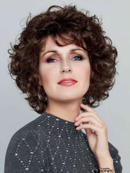 Brown Curly Wig Capless Chin Length Synthetic Wigs