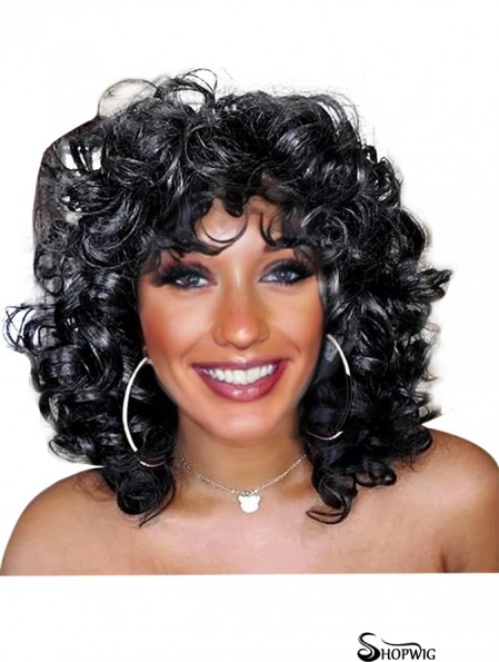 Curly Wigs for Black Women Soft Black Short Curly Wig with Bangs