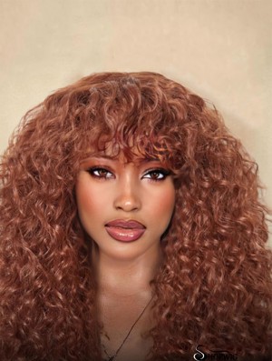 Curly Wig with Bangs Ginger Brown Wigs