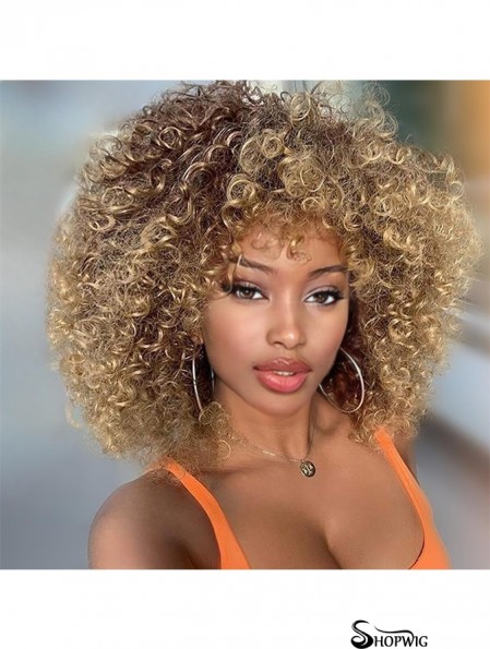 Afro Blonde Curly Wigs Short Kinky Curly Full Wigs Brown Mixed Blonde