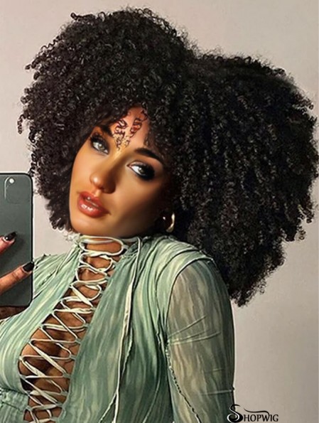 Curly Wig with Bangs 12 Inches Synthetic Afro Wigs for Women