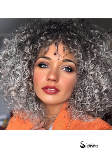 Curly Gray Wigs for Black Women Grey Wig With Bangs Synthetic Heat Resistant Hair for Daily Use