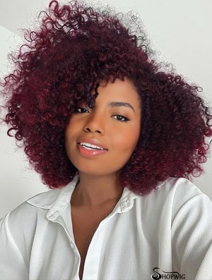 Short Kinky Curly Wigs Burgundy Side Part Wig Afro Bomb Curly Wig