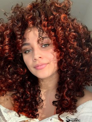 Curly Afro Wig with Bangs Orange Mixed Brown Synthetic Hair