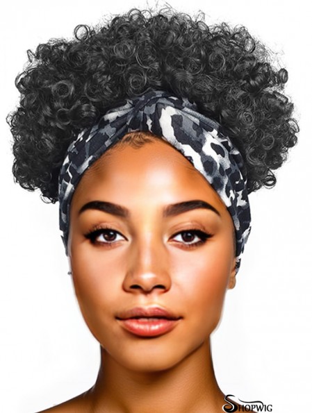 Afro puff headband Wig for Black Women Natural Black kinky curly