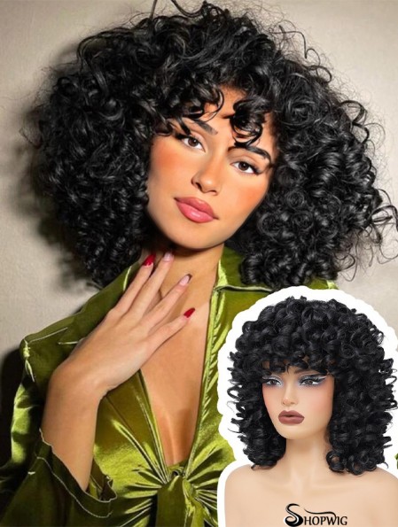 Short Curly Wig Full Culry WIgs for Black Women Afro Curly Wig With Bangs Synthetic Hair