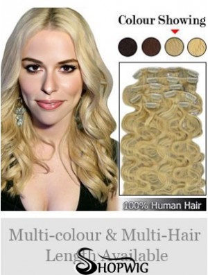 Designed Blonde Wavy Remy Human Hair Clip In Hair Extensions