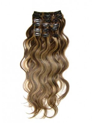 Clip In Hair Extensions With Remy Wavy Style Brown Color