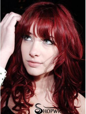 Capless With Bangs Long Curly 18 inch Red Cheapest Fashion Wigs