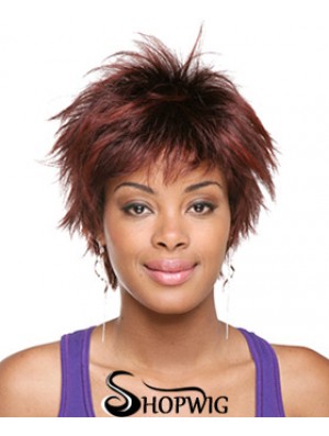 Short Red Straight Layered Sassy African American Wigs