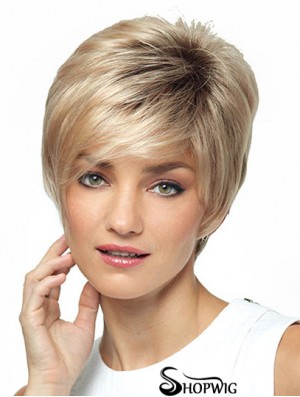 Synthetic Short Ladies Wig With Bangs Short Length Blonde Color