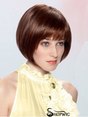 Straight Chin Length Auburn 10 inch Lace Front Durable Bob Wigs