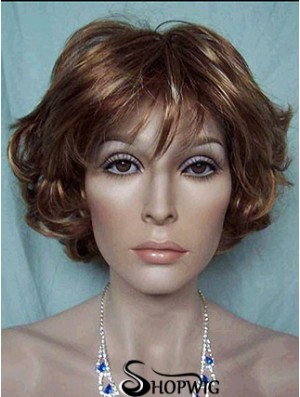 Best Brown Short Wavy With Bangs Lace Front Wigs