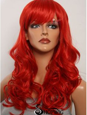 Wavy With Bangs Lace Front Fashion 20 inch Red Long Wigs