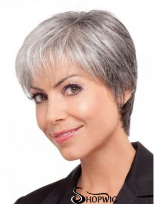 Wigs For Elderly Lady Grey Hair With Synthetic Grey Cut Short Length