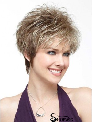 Women's Wigs Blonde Color Straight Style Boycuts Cropped Length