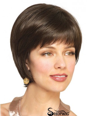 Human Hair Bobs With Capless Brown Color Short Length