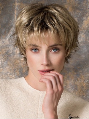 8 inch Sleek Straight Layered Blonde Short Wigs