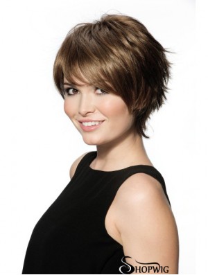 Chin Length With Bangs 8 inch Straight Brown Medium Wigs