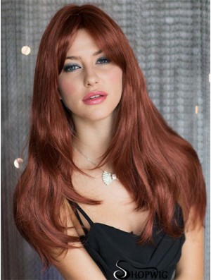 Cheap Auburn Straight With Bangs Capless Long Wigs