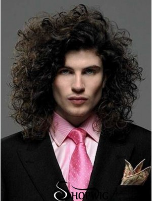 Black Synthetic Lace Front 14 inch Curly Long Hair Wigs For Men