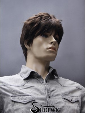 Synthetic Brown Straight Capless Short Mens Brown Wig