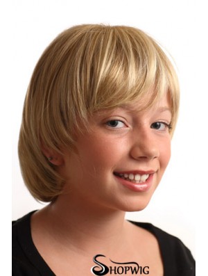 Straight Short Blonde Synthetic Capless Kids Wigs