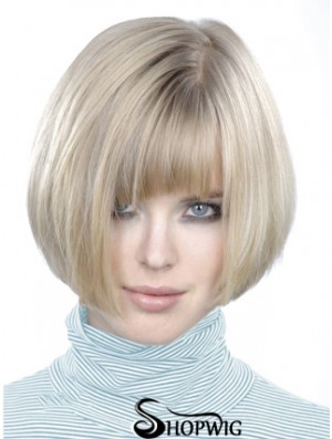 Monofilament Bobs Short Straight 10 inch Platinum Blonde Style Fashion Wigs