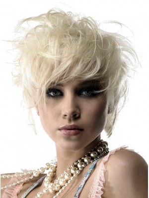 Lace Front Boycuts Short Wavy 8 inch Platinum Blonde Durable Fashion Wigs