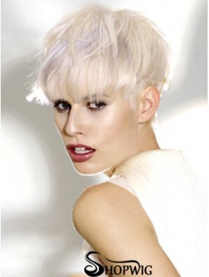 Monofilament Boycuts Short Straight 8 inch Platinum Blonde Ideal Fashion Wigs