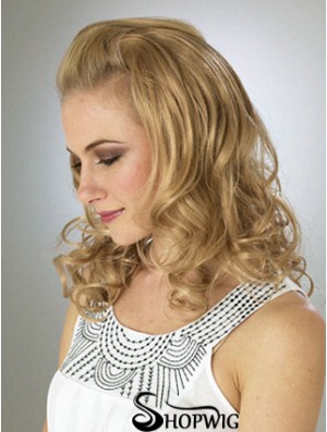 Shoulder Length Wavy Blonde Durable Synthetic Half Wigs