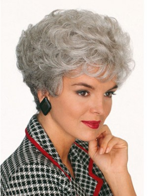 Professional Wigs With Capless Curly Style Short Length Grey Cut