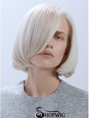 Chin Length Straight Lace Front Platinum Blonde Trendy Bob Wigs