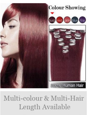 Sleek Red Straight Remy Human Hair Clip In Hair Extensions