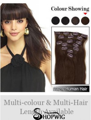 Flexibility Brown Straight Remy Human Hair Clip In Hair Extensions