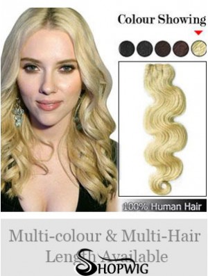 Wavy Remy Human Hair Blonde Fashionable Weft Extensions