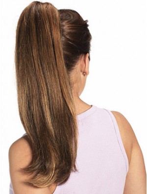 Human Hair Ponytail Long Length Straight Style Auburn Color